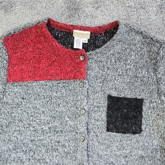 Coldwater Creek Mohair Wool Blend Gray Colorblock Button-up Boxy Fuzzy Cardigan - Picture 4 of 8